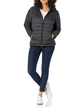 Load image into Gallery viewer, Amazon Essentials Women's Lightweight Long-Sleeve Full-Zip Water-Resistant Packable Hooded Puffer Jacket, Black, Large