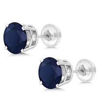 Load image into Gallery viewer, Gem Stone King 14K White Gold Blue Sapphire Women's Stud Earrings, 2.00 Cttw Gemstone Birthstone 6MM Round