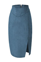 Load image into Gallery viewer, Bellivera Womens Faux Suede Leather Pencil Skirt, Fall Casual Midi Skirts for Women, Summer Hip Wrapped Back Split FF21 Blue XL