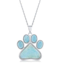 Load image into Gallery viewer, Sterling Silver Natural Larimar Paw Print 18" Pendant Necklace