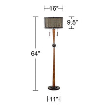 Load image into Gallery viewer, Hunter Mid Century Modern Floor Lamp Cherry Wood Perforated Metal Cream Linen Double Shade for Living Room Bedroom - Franklin Iron Works