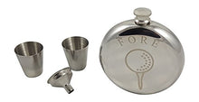 Load image into Gallery viewer, Palm City Products Golf Flask Gift Set - 10 oz Round Flask Engraved with Fore - Great Gift for Golfers