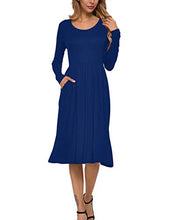 Load image into Gallery viewer, MISFAY Women's Long Sleeve Pockets Empire Waist Pleated Loose Swing Casual Flare Midi Dress (XL, Royal Blue)
