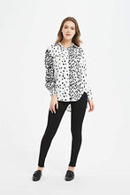 Load image into Gallery viewer, Tronjori Women's Casual V Neck Crepe Blouses Long Sleeve Button Down Shirts Tops (S,White Black Leopard)