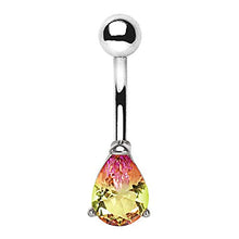 Load image into Gallery viewer, Amelia Fashion 14 Gauge Teardrop Watermelon Synthetic Tourmaline Navel Ring 316L Surgical Steel (Steel & Watermelon)