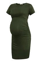 Load image into Gallery viewer, Smallshow Women's Short Sleeve Maternity Dress Ruched Pregnancy Clothes Medium Army Green