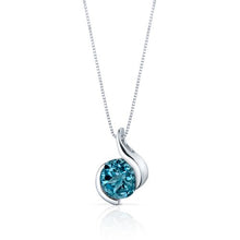 Load image into Gallery viewer, Peora London Blue Topaz Bezel Pendant Necklace Sterling Silver 2.25 Carats