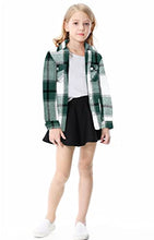 Load image into Gallery viewer, SANGTREE Girl's Plaid Jacket Shackets Flannel Button Down Long Sleeve Classic Print Shirt Coat Tops, Yf8 Plaid Jacket -Green White, 2-3T = Tag 100