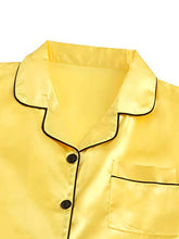 Load image into Gallery viewer, DIDK Women's Pocket Contrast Binding Satin Button Up Pajama Set Yellow L