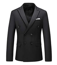 Load image into Gallery viewer, UNINUKOO Mens Slim Fit Suit Double Breasted 2 Piece Solid Wedding Party Dress Formal Suits US Size 30 Navy