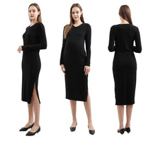 Load image into Gallery viewer, Maternity Sweater Dress for Fall Winter Long Sleeve Warm Dress for Work Casual (Small, V-Neck Black)