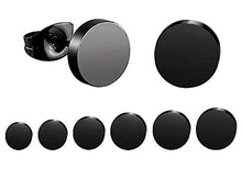 Load image into Gallery viewer, 7 Pairs Black Round Stud Earrings Set Stainless Steel Ear Studs for Men Women 3-10mm