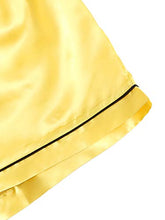 Load image into Gallery viewer, DIDK Women's Pocket Contrast Binding Satin Button Up Pajama Set Yellow L