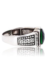 Load image into Gallery viewer, Elegant Greek Wave Detailed Oval Emerald Silver Ring. Stylish Handmade Vintage Statement Ring. Sterling Silver Jewelry for Men.