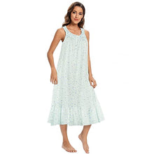 Load image into Gallery viewer, FMIRREO Womens Sleeveless Long Nightgown Cotton Loungewear Comfy Soft Sleepwear Full Length Sleep Dress Loose Nightdress Print purple green-XL