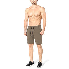 Load image into Gallery viewer, ZENWILL Mens Gym Running Shorts, Workout Athletic Bodybuilding Fitness Shorts with Zip Pockets (Small, Beige)