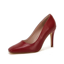 Load image into Gallery viewer, Coutgo Women's Square Toe High Heel Pumps Sexy Slip On Stiletto Dress Shoes Red