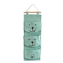 Load image into Gallery viewer, Jieou Wall Mounted 3 Bags Storage Bag Pocket Organizer The Door Linen Cotton Fabric Waterproof Organizer for Babyroom Bedroom and Bathroom Cute Bear Hanging Storage Bag Organizer(Green)