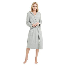 Load image into Gallery viewer, HEARTNICE Womens Hooded Cotton Robe Soft Kimono Spa Knit Bathrobe Lightweight Long(Grey Mel. Hooded, L)