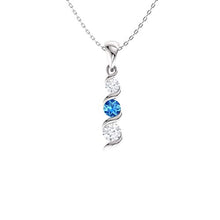 Load image into Gallery viewer, Diamondere Natural and Certified Blue Topaz and Diamond Three Stone Petite Necklace in 14k White Gold | 0.22 Carat Pendant with Chain