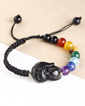 Load image into Gallery viewer, Jewever 7 Chakra Bracelet for Women Fox Black Obsidian Crystals and Gemstones Braided Rope Natural Stone Yoga Meditation Beads Bangle