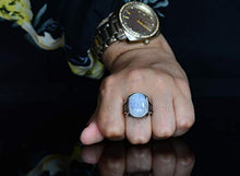 Load image into Gallery viewer, Sterling Silver Men Ring, Natural Moonstone Rainbow Stone, Free Express Shipping