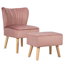 Load image into Gallery viewer, Giantex Velvet Accent Chair with Ottoman, Modern Tufted Upholstered Chair with Footrest, Firm Wood Legs, Leisure Single Club Chair Set for Living Reading Room Bedroom (Pink)