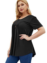Load image into Gallery viewer, JIOTANG Women's Plus Size Tops Henley Shirts for Women V Neck Buttons Up Pleated Tunic Tops(Black,14Plus)