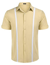 Load image into Gallery viewer, COOFANDY Men's Cuban Shirts Short Sleeve Western Shirt(Light Khaki,XX-Large)