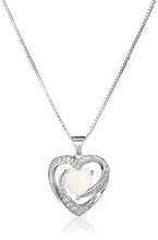 Load image into Gallery viewer, Amazon Collection Sterling Silver Created Opal and White Sapphire Open Heart Pendant Necklace, 18"