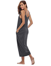 Load image into Gallery viewer, Aibrou Women's Cotton V Neck Long Nightgown Sleeveless Full Slip Night Dress Dark Gray