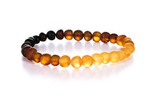 Load image into Gallery viewer, AMBERAGE Natural Baltic Amber Bracelet for Adults (Women/Men) - Hand Made from Raw-Unpolished/Certified Baltic Amber Beads(6 Colors) (7, Raw-Unpolished Rainbow)