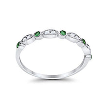 Load image into Gallery viewer, Blue Apple Co. 2mm Half Eternity Wedding Band Art Deco Design Round Simulated Emerald CZ 925 Sterling Silver, Size-7