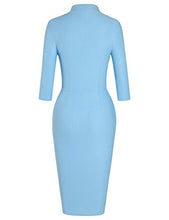 Load image into Gallery viewer, MUXXN Mid Length Cocktail Work Pencil Dress 3/4 Sleeve Dresses for Women (Navy Blue S)