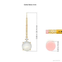 Load image into Gallery viewer, June Birthstone - Solitaire Moonstone Dangle Earrings in 14K Yellow Gold (6mm Moonstone)
