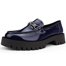 Load image into Gallery viewer, ISOMEI Loafers for Women Comfort Chunky Heel Loafers Patent Leather Chunky Loafers(Blue,8)