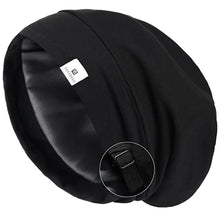 Load image into Gallery viewer, YANIBEST Silk Satin Bonnet Hair Cover Sleep Cap - Pure Black Adjustable Stay on Silk Lined Slouchy Beanie Hat for Night Sleeping