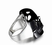 Load image into Gallery viewer, Black Obsidian Carved Gemstone Crystal Skull with Sterling Silver Ring, Skull Jewelry.