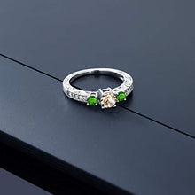 Load image into Gallery viewer, Gem Stone King 0.81 Ct Round Peach Morganite Green Simulated Tsavorite 925 Sterling Silver Ring (Size 8)