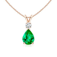 Load image into Gallery viewer, Emerald Teardrop Pendant with Diamond in 14K Rose Gold (8x6mm Emerald)