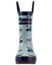 Load image into Gallery viewer, OAKI Kids Rain Boots with Easy-On Handles, Trains & Tracks, 11T US Toddler