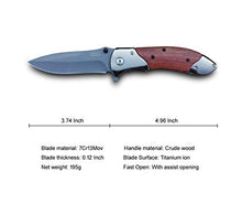 Load image into Gallery viewer, Folding Knife Camping Pocket Knife Hunting - Fast Open Folding Knife Wood Handle - Folding Pocket Knife Assisted Opening - 7CR13Mov Steel 58HRC - for Men Work Outdoor Adventure Hiking Knife Survival