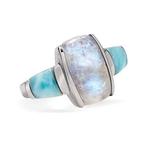 Load image into Gallery viewer, Stauer - Women's Moonstone & Larimar Ring, 5 carats moonstone & 3 ctw larimar, With .925 sterling silver setting Size 10