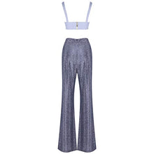 Load image into Gallery viewer, UONBOX Women's Silver Sparkly Wide Leg Trousers and Tops Set Cocktail Party Outfit (S, Silver)
