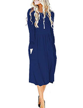 Load image into Gallery viewer, MISFAY Women's Long Sleeve Pockets Empire Waist Pleated Loose Swing Casual Flare Midi Dress (XL, Royal Blue)