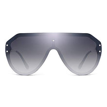 Load image into Gallery viewer, JIM HALO Oversized Shield Sunglasses Rimless Flat Top Mirror Glasses Women Men (Black Frame/Gradient Grey Lens)