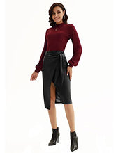 Load image into Gallery viewer, LIUMILAC Women Boho Wrap Front Tie Knot Skirt Stretchy High Waist Solid Pencil Skirt Gray