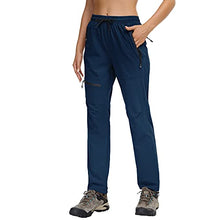 Load image into Gallery viewer, Women's Hiking Capris Pants Outdoor Zipper Pockets Lightweight Quick Dry, Workout Travel Cargo Pant Water Resistant Elastic Waist UPF 50 UV-Block Navy Blue