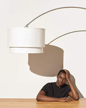 Load image into Gallery viewer, Brightech Mason - Arc Floor Lamp with Unique Hanging Drum Shade for Living Room Matches Your Decor - Arching Over The Couch from Behind, This Standing Pole Light Gets Compliments - Nickel