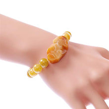 Load image into Gallery viewer, Fengshui Prosperity Feng Shui 10mm Yellow Jade Bead Bracelet with Pi Xiu/Pi Yao Attract Wealth and Good Luck